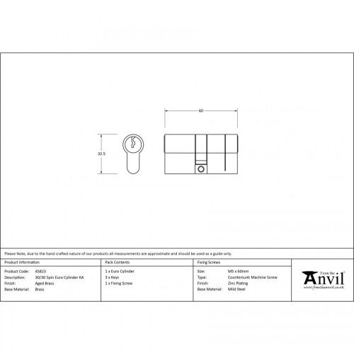 Aged Brass 30/30 5pin Euro Cylinder KA